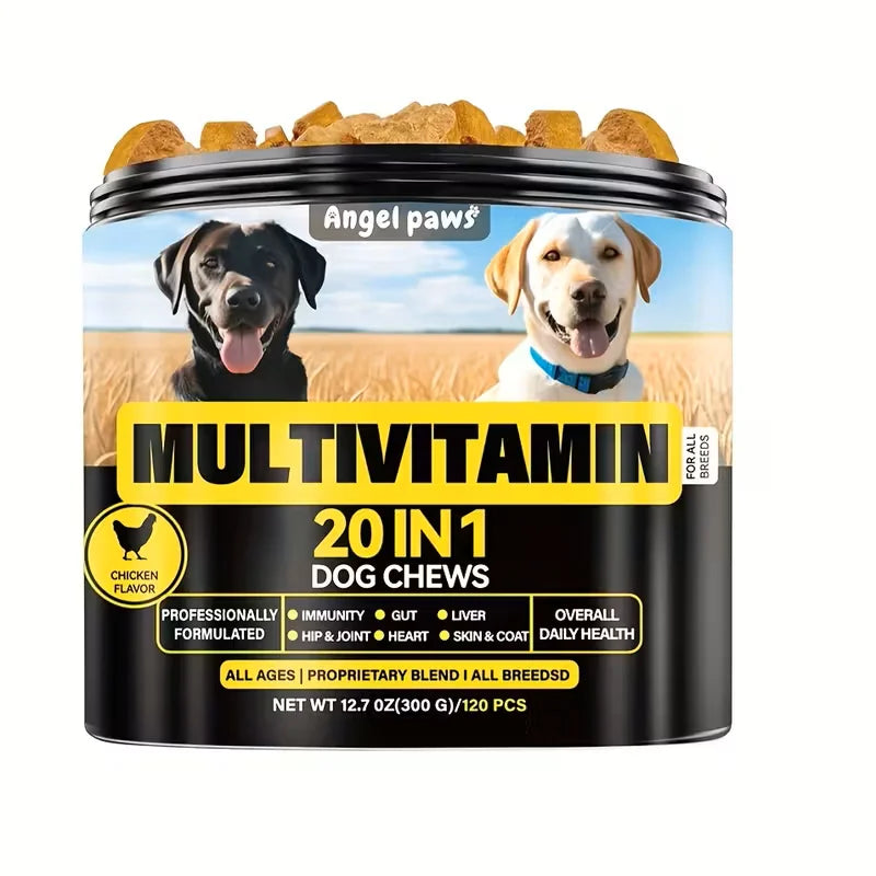 Dog multivitamin 20-in-1 soft chews bottle — 120 count chicken flavor | Pawnests