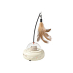 Cat toy with a feather and transparent dome on a white background